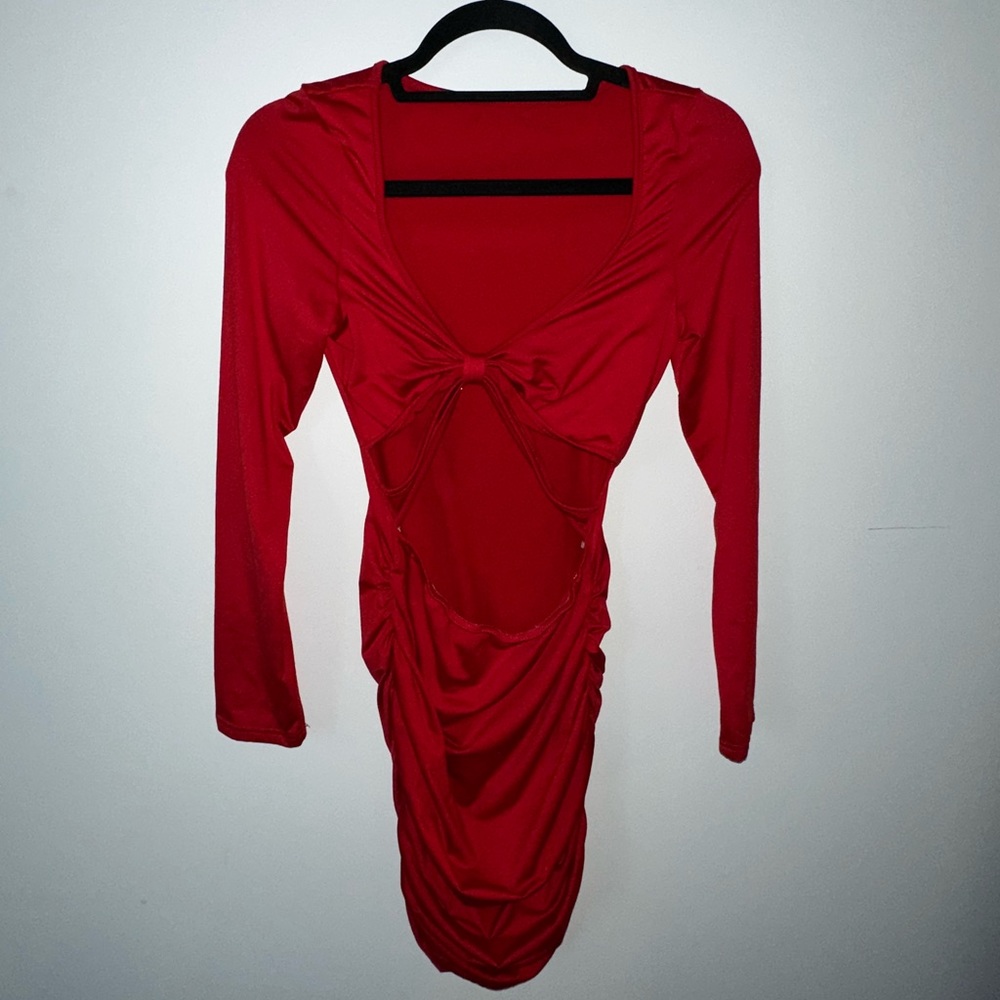Red Cutout Ruched Midi/Mini Dress